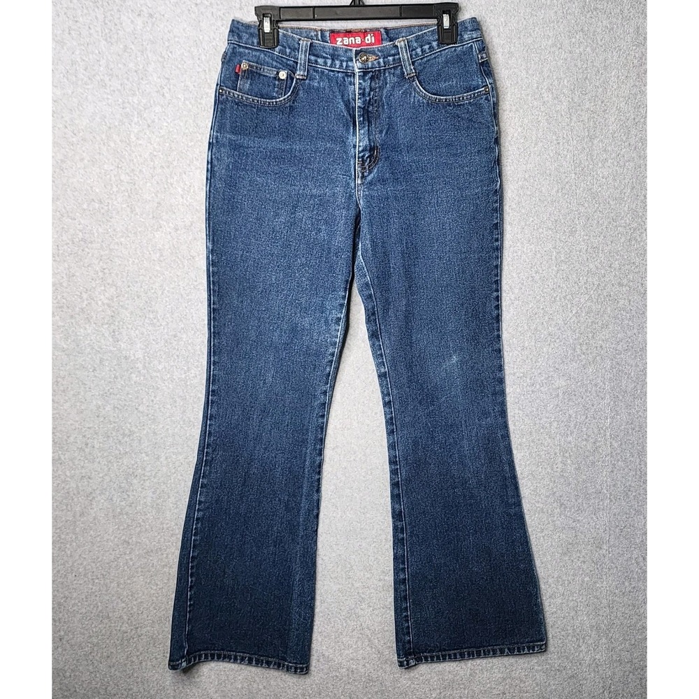 Zana Di Womens Flared Leg Dark Blue‎ Denim Jeans Size 7 Vintage Y2K Mid Rise